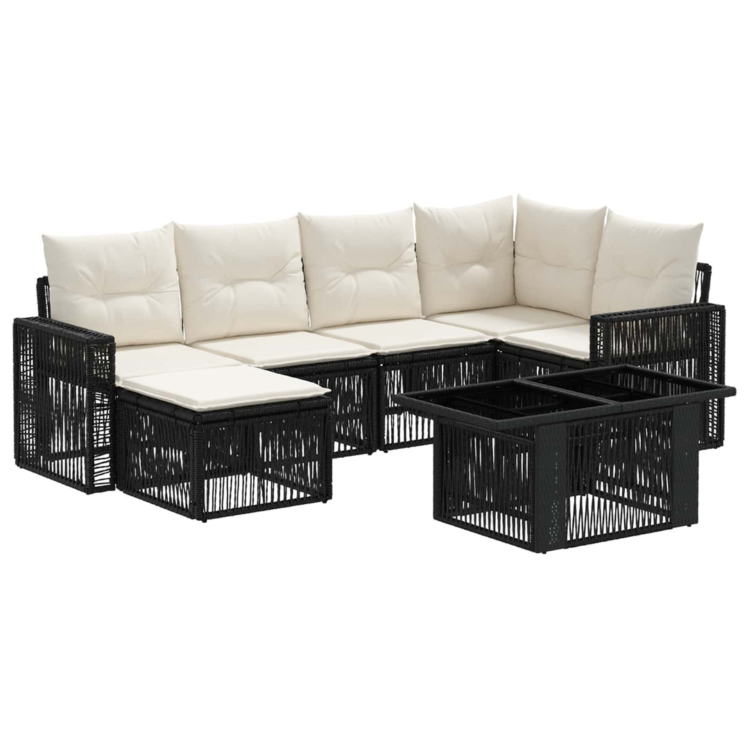 Havesofa Sæt 7 stk. Sort og Cremehvid polyrattan
