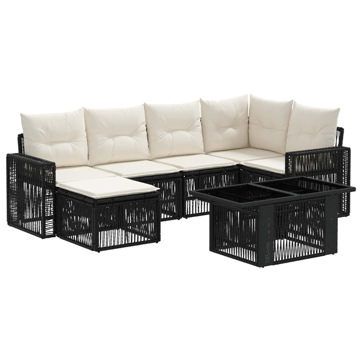 Havesofa Sæt 7 stk. Sort og Cremehvid polyrattan
