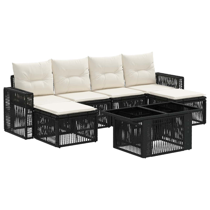 Havesofa Sæt 7 stk. Sort og Cremehvid polyrattan