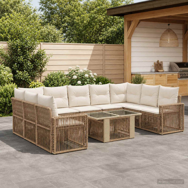 Havesofa Sæt 10 stk. Beige og cremehvid polyrattan