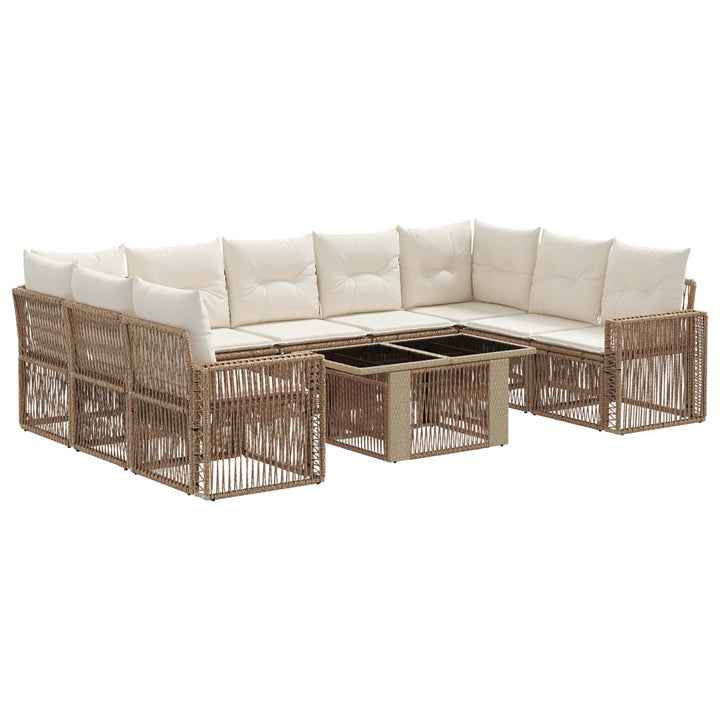 Havesofa Sæt 10 stk. Beige og cremehvid polyrattan