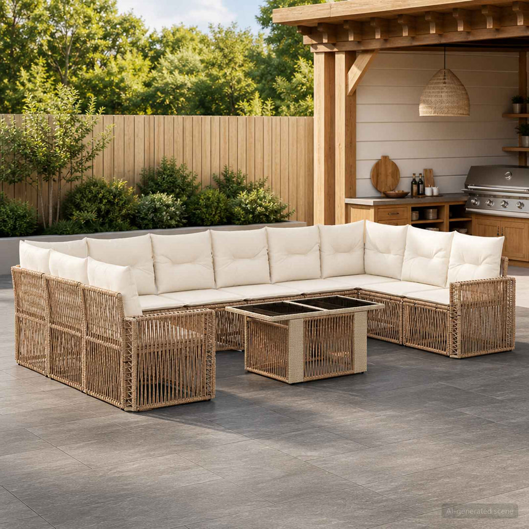 Havesofa Sæt 11 stk. Beige og cremehvid polyrattan