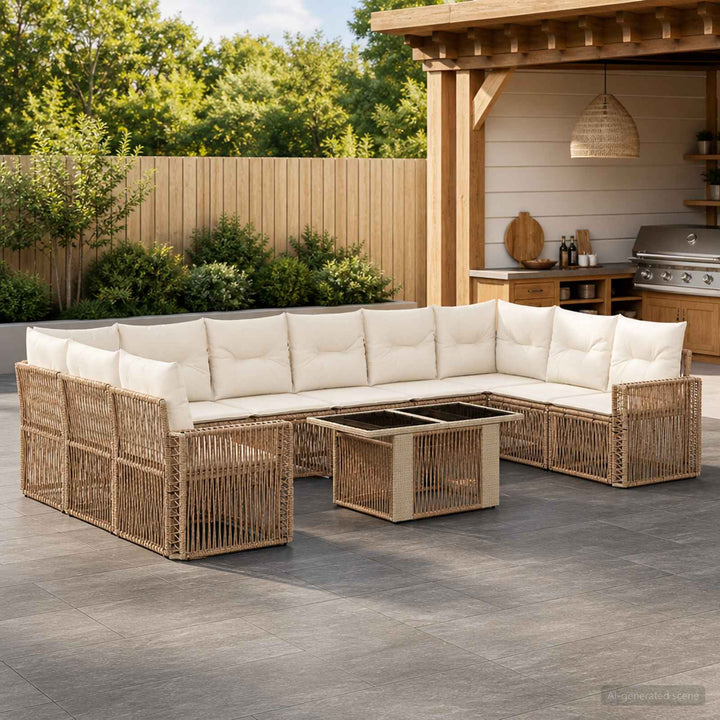 Havesofa Sæt 11 stk. Beige og cremehvid polyrattan