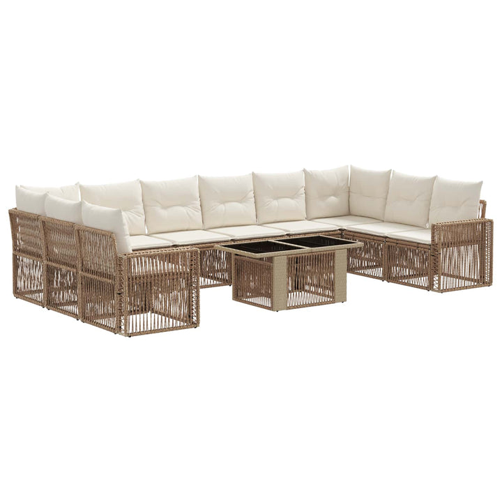 Havesofa Sæt 11 stk. Beige og cremehvid polyrattan