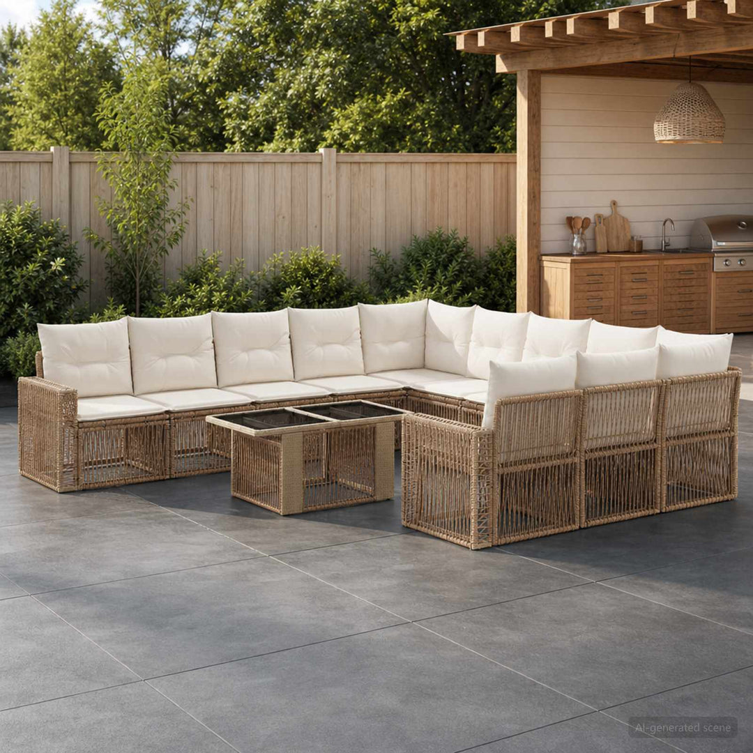 Havesofa Sæt 12 stk. Beige og cremehvid polyrattan