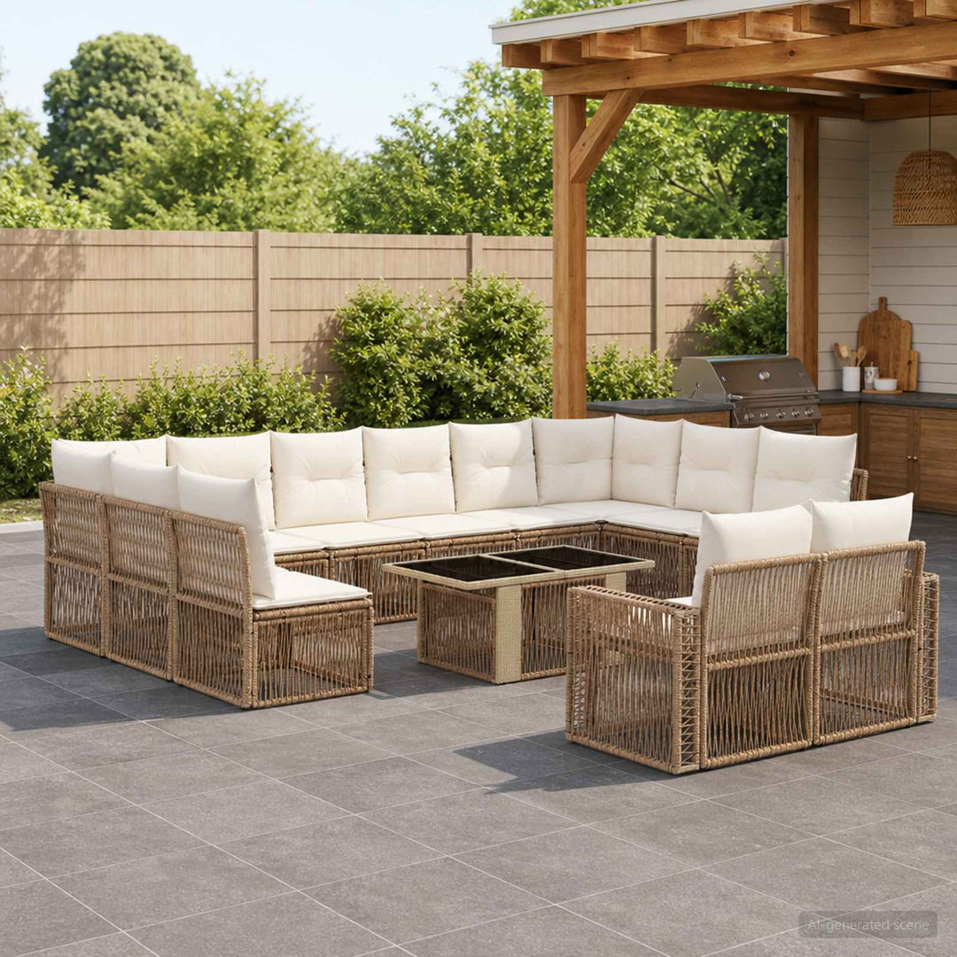 Havesofa Sæt 13 stk. Beige og cremehvid polyrattan
