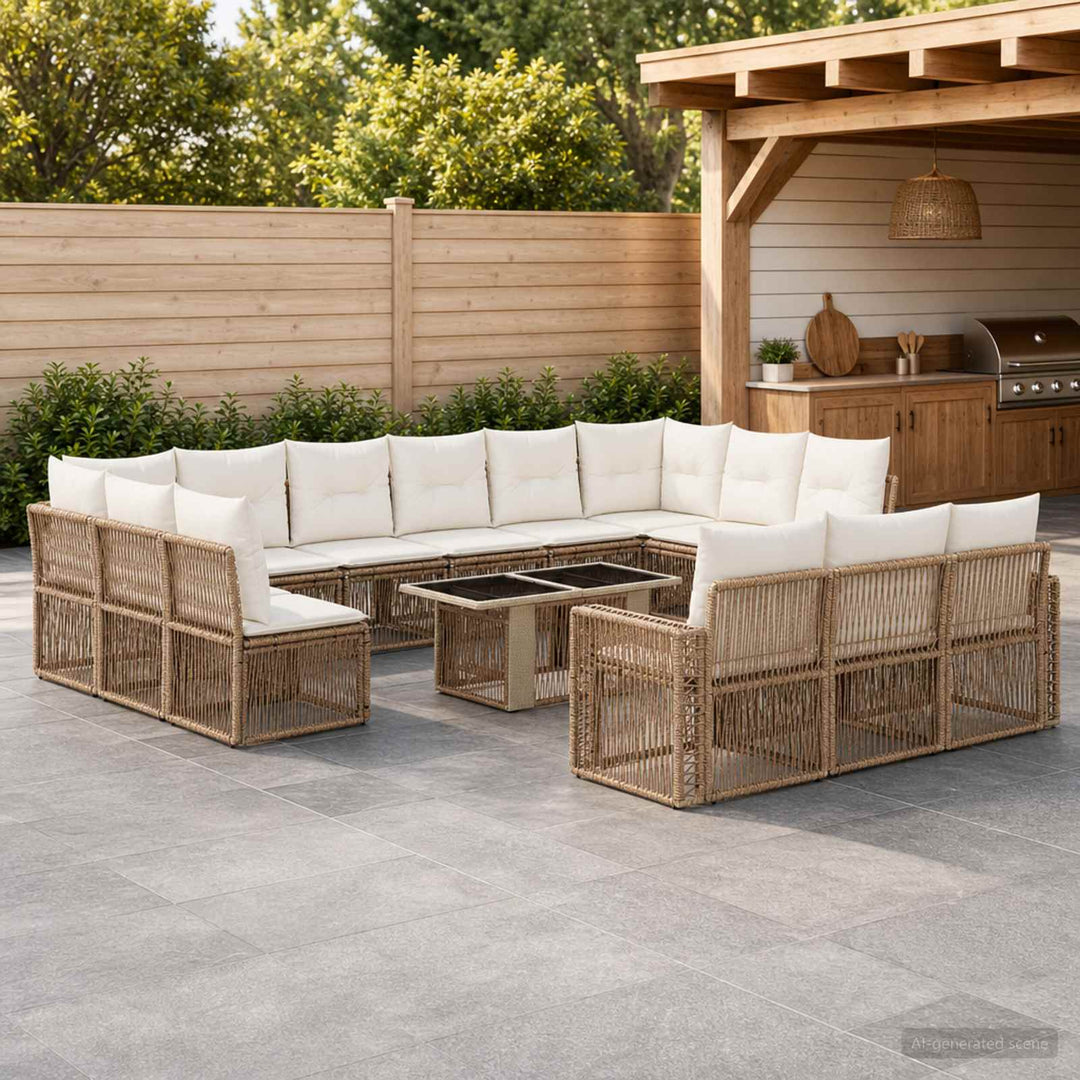 Havesofa Sæt 14 stk. Beige og cremehvid polyrattan