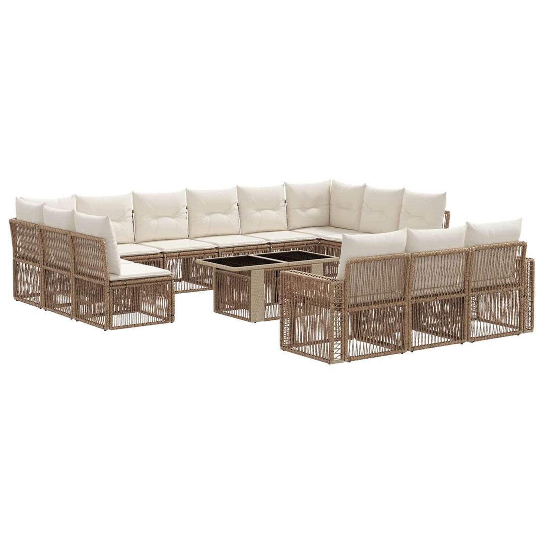 Havesofa Sæt 14 stk. Beige og cremehvid polyrattan