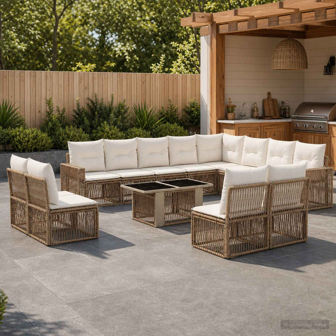 Havesofa Sæt 13 stk. Beige og cremehvid polyrattan