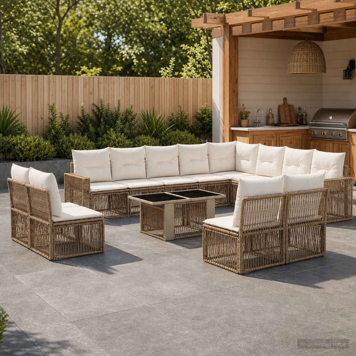 Havesofa Sæt 13 stk. Beige og cremehvid polyrattan
