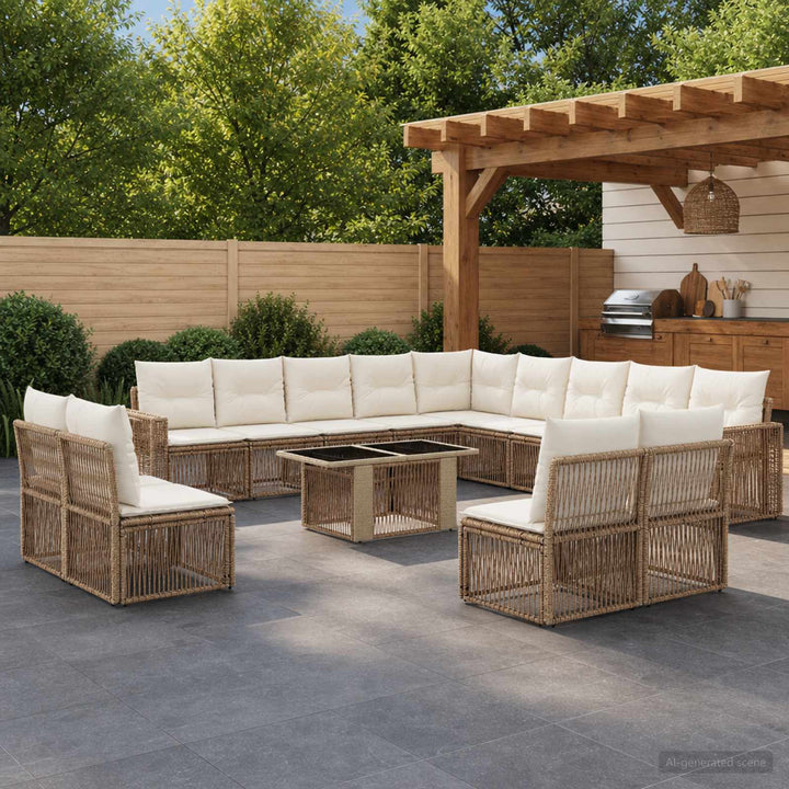 Havesofa Sæt 14 stk. Beige og cremehvid polyrattan