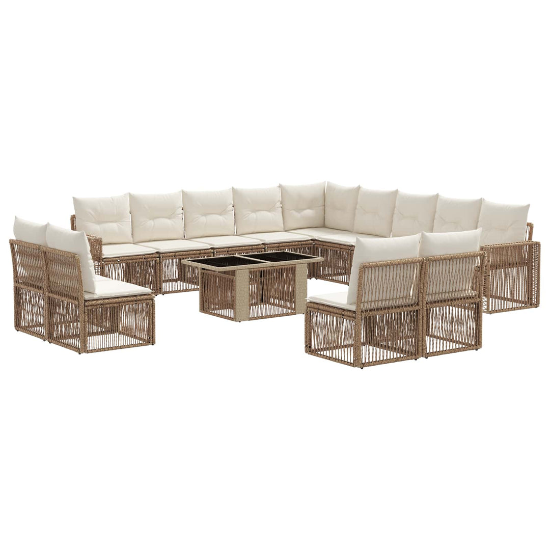 Havesofa Sæt 14 stk. Beige og cremehvid polyrattan