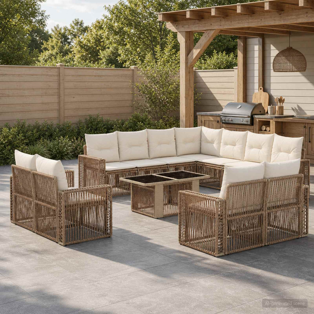 Havesofa Sæt 12 stk. Beige og cremehvid polyrattan