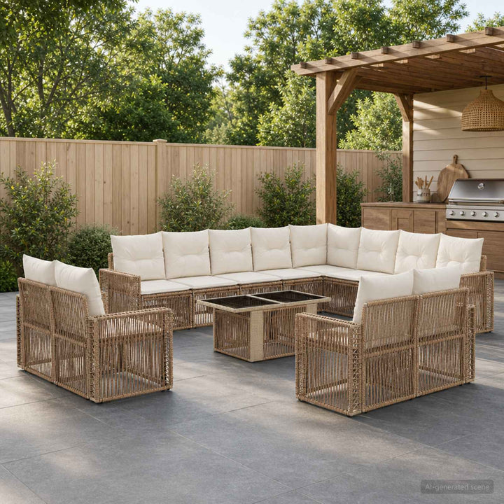 Havesofa Sæt 13 stk. Beige og cremehvid polyrattan