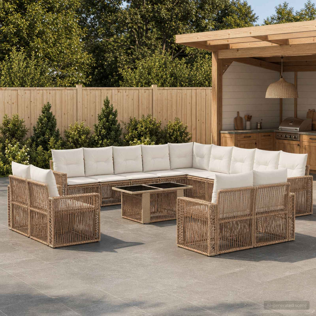 Havesofa Sæt 14 stk. Beige og cremehvid polyrattan