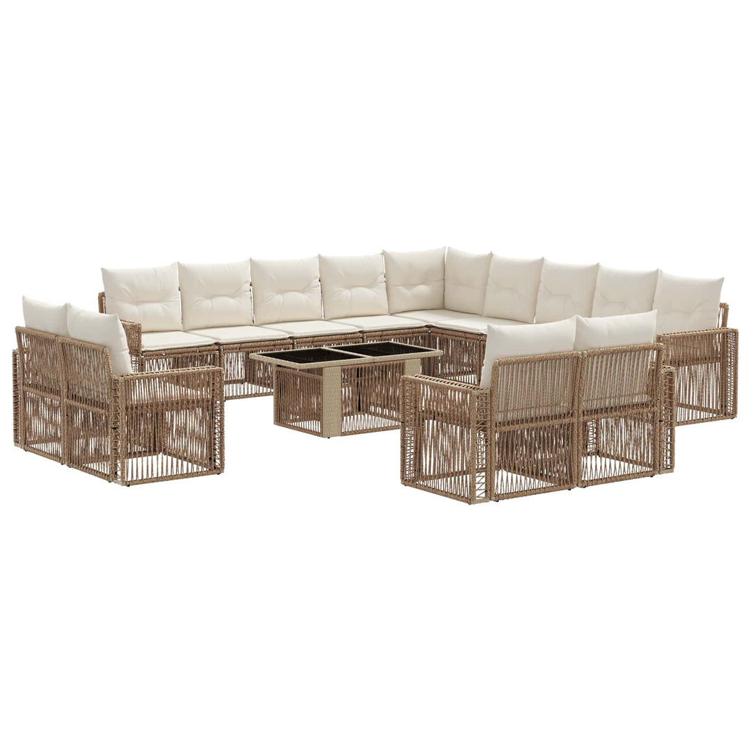 Havesofa Sæt 14 stk. Beige og cremehvid polyrattan