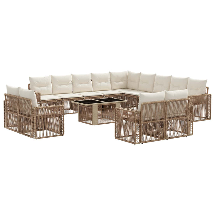 Havesofa Sæt 14 stk. Beige og cremehvid polyrattan