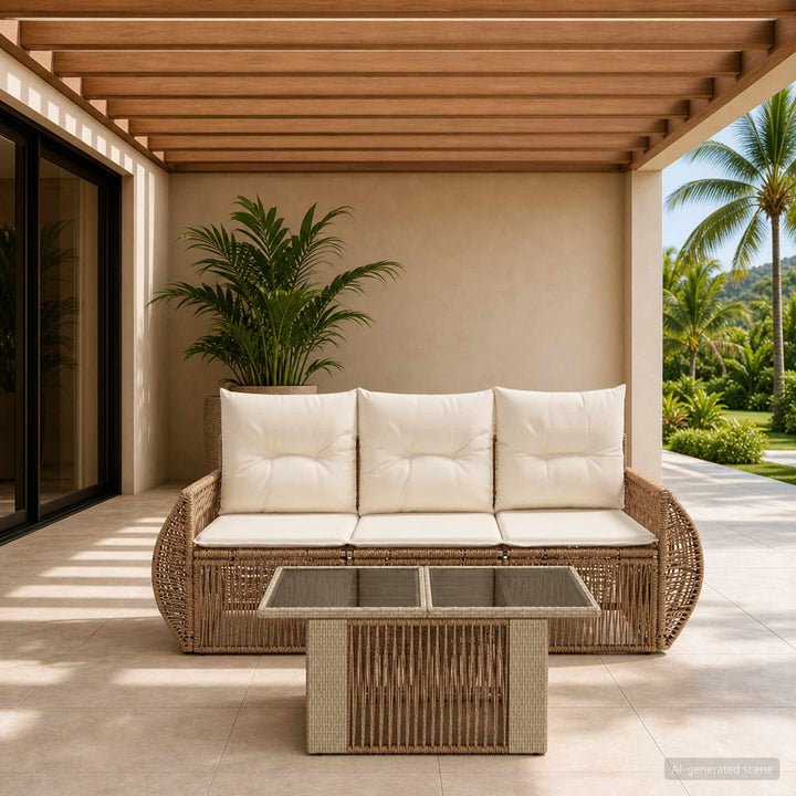 Havesofa Sæt 4 stk. Beige og cremehvid polyrattan