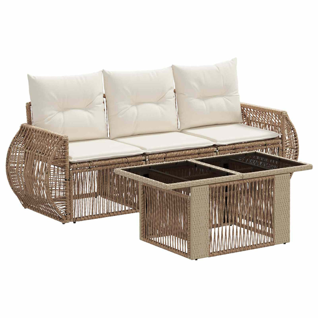 Havesofa Sæt 4 stk. Beige og cremehvid polyrattan