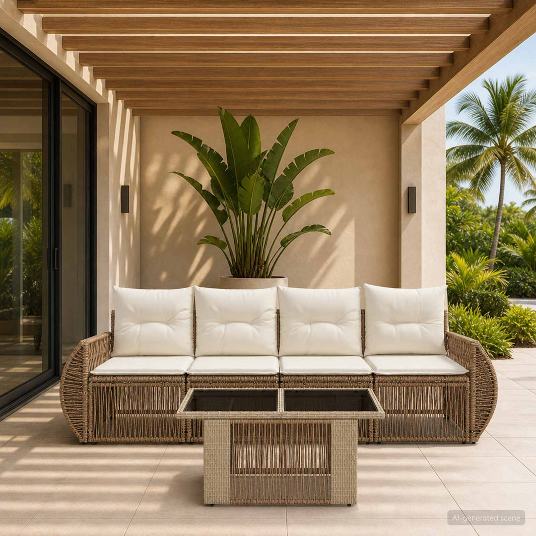 Havesofa Sæt 5 stk. Beige og cremehvid polyrattan