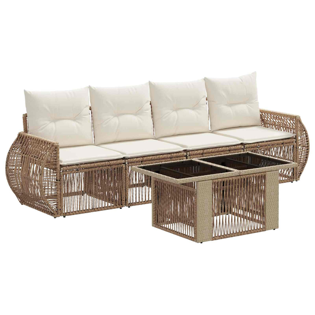 Havesofa Sæt 5 stk. Beige og cremehvid polyrattan