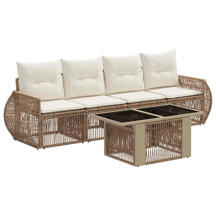Havesofa Sæt 5 stk. Beige og cremehvid polyrattan