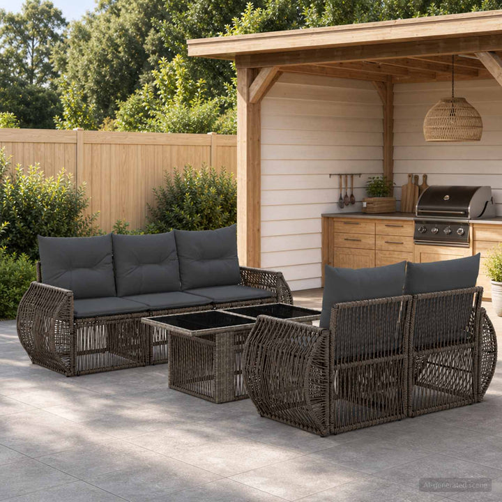 Havesofa Sæt 6 stk. Grå og Mørkegrå polyrattan