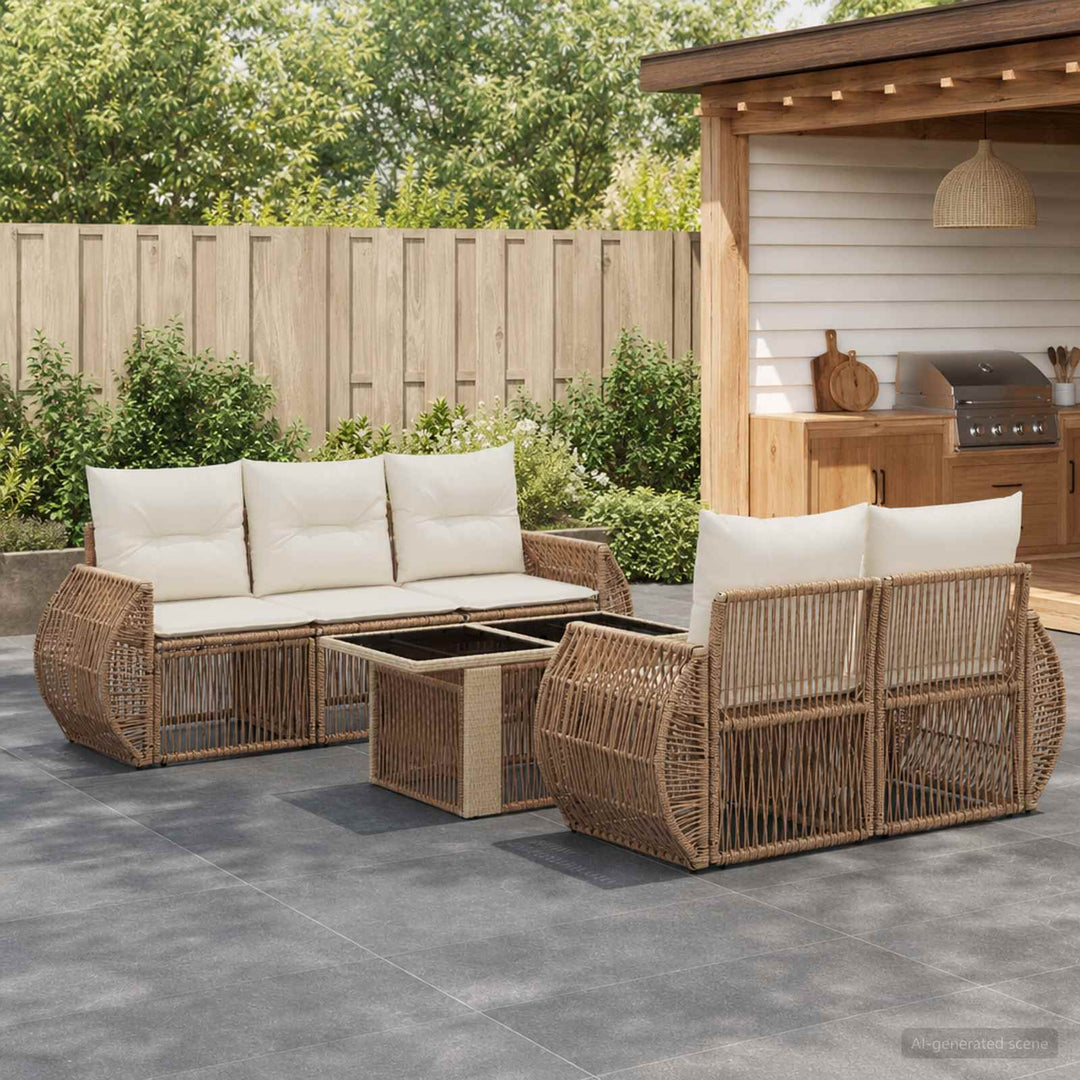 Havesofa Sæt 6 stk. Beige og cremehvid polyrattan