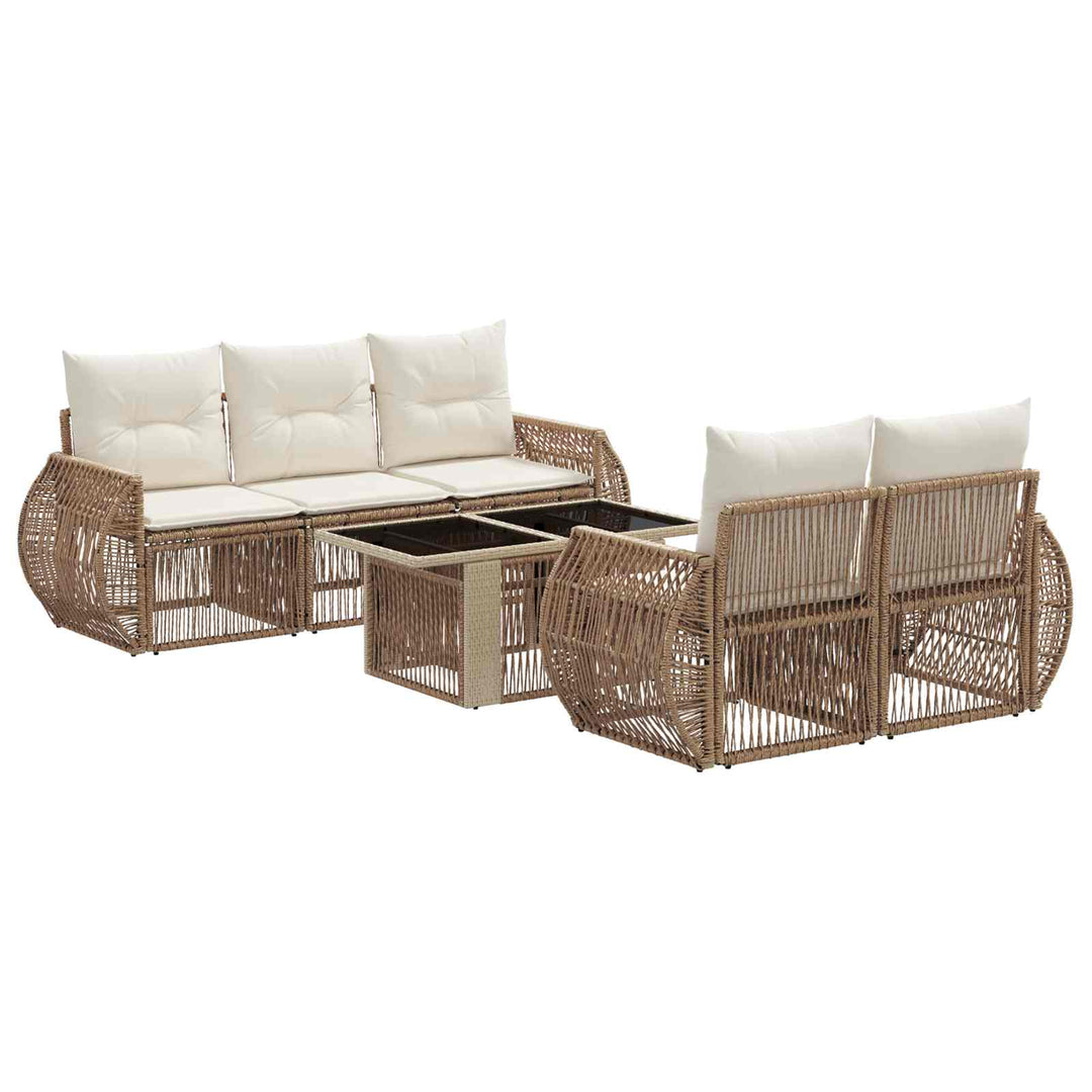Havesofa Sæt 6 stk. Beige og cremehvid polyrattan