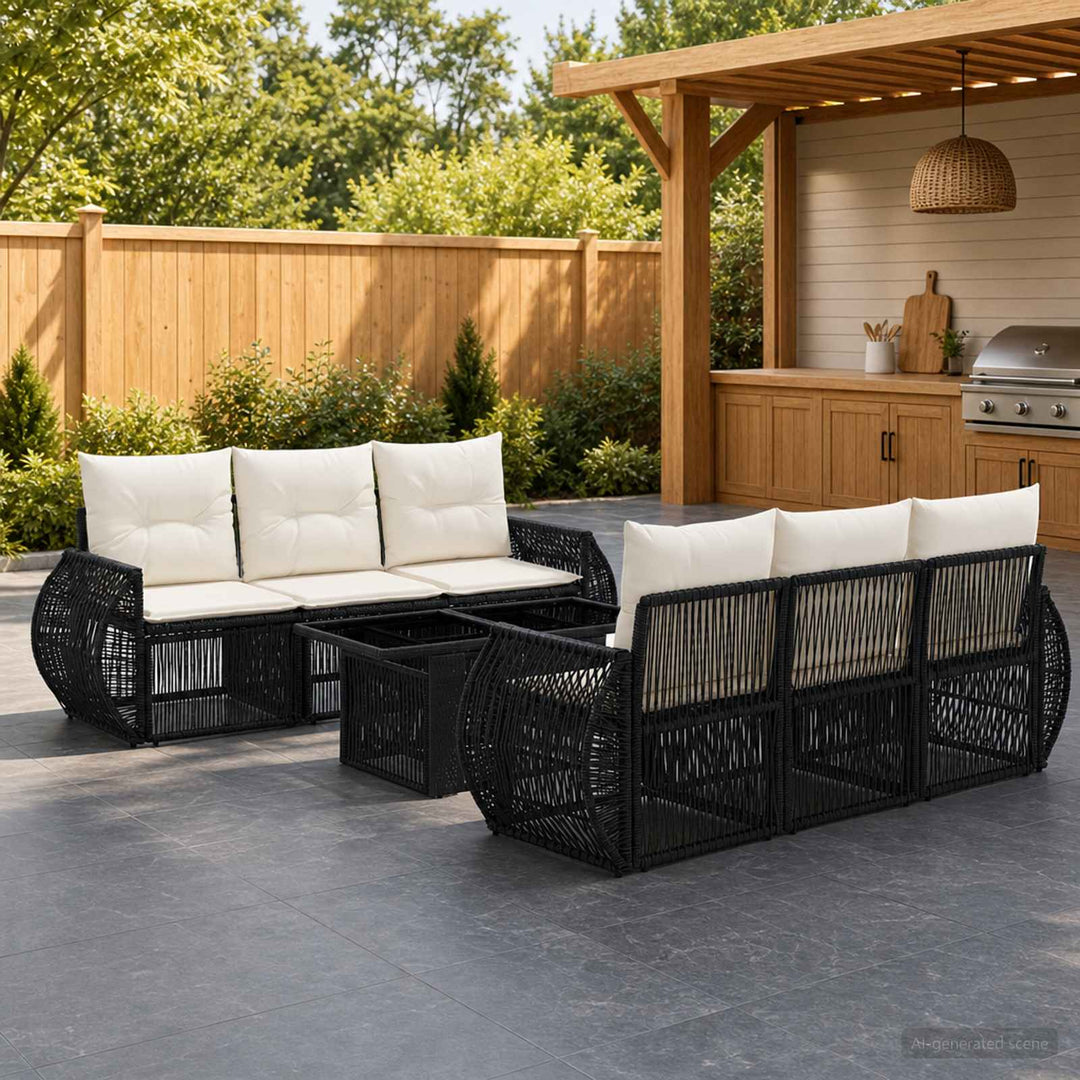 Havesofa Sæt 7 stk. Sort og Cremehvid polyrattan