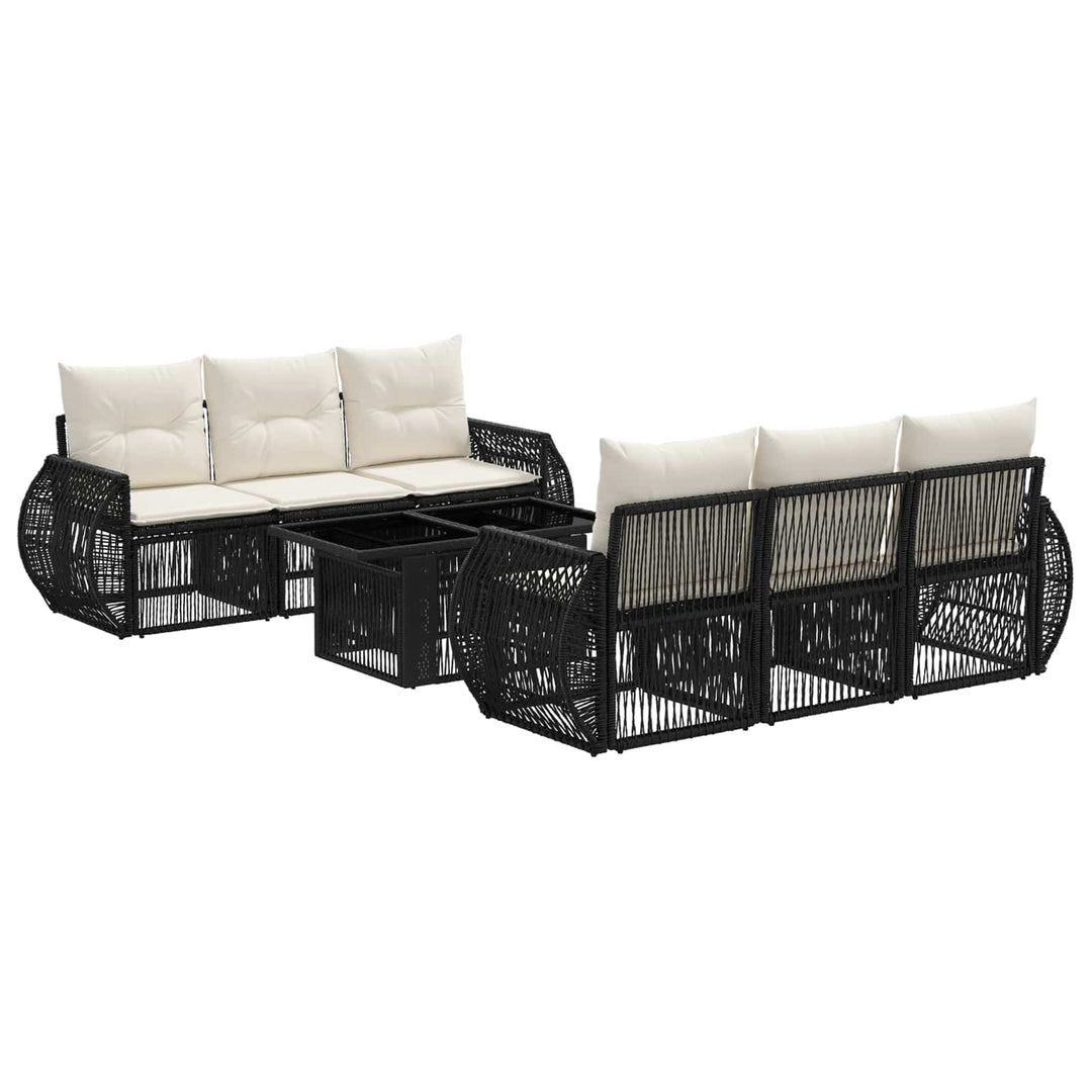Havesofa Sæt 7 stk. Sort og Cremehvid polyrattan