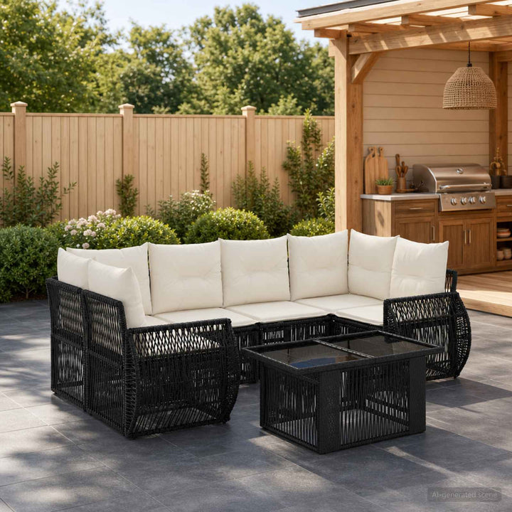 Havesofa Sæt 7 stk. Sort og Cremehvid polyrattan