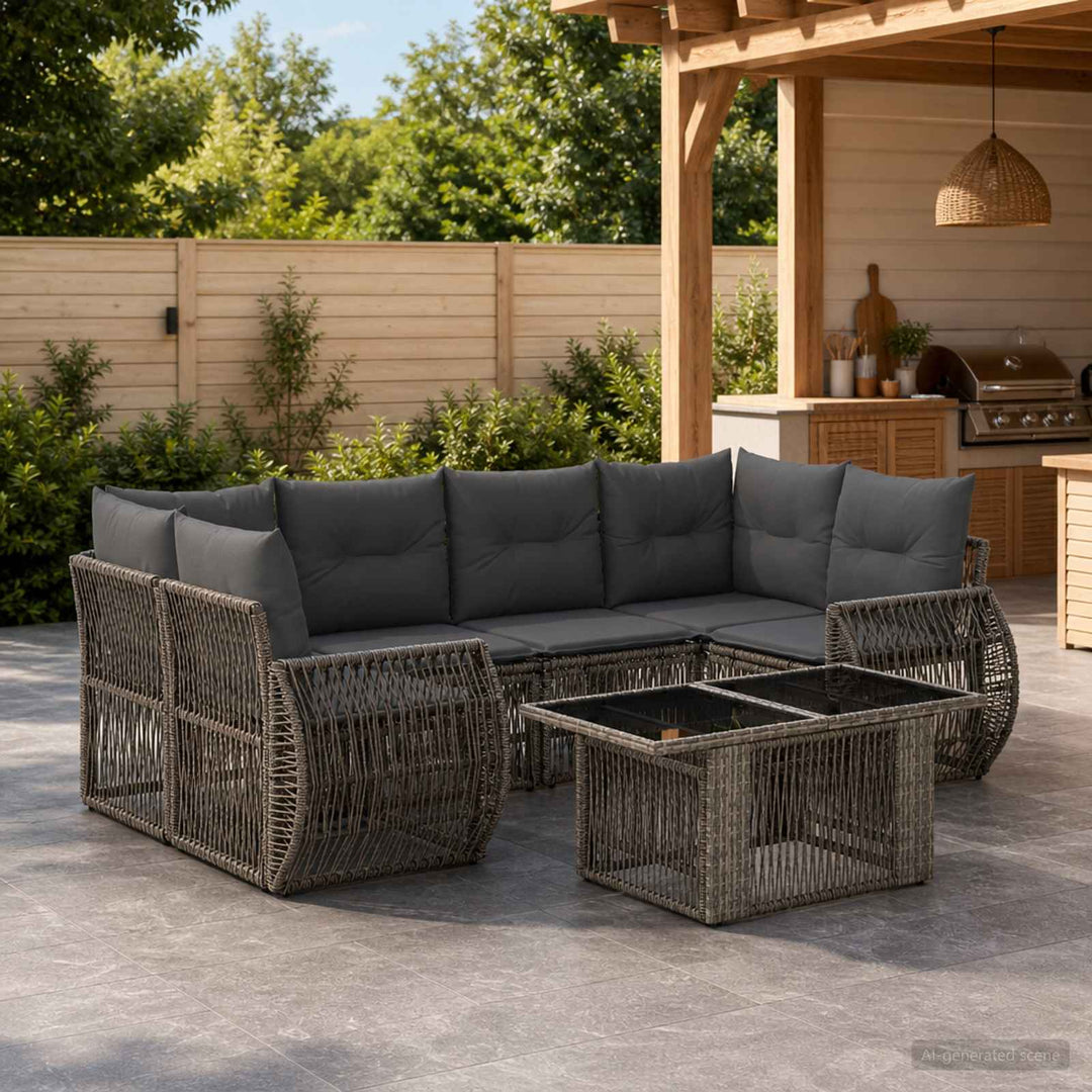 Havesofa Sæt 7 stk. Grå og Mørkegrå polyrattan