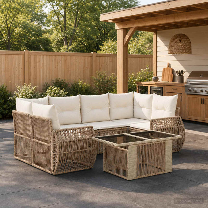 Havesofa Sæt 7 stk. Beige og cremehvid polyrattan