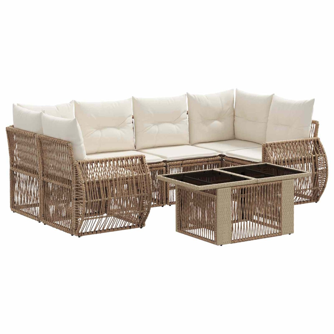 Havesofa Sæt 7 stk. Beige og cremehvid polyrattan