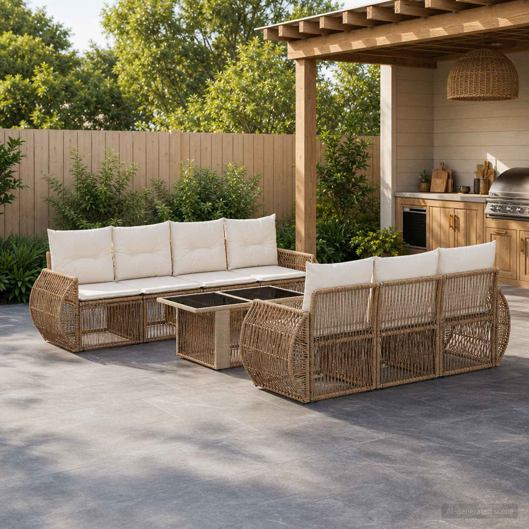 Havesofa Sæt 8 stk. Beige og cremehvid polyrattan