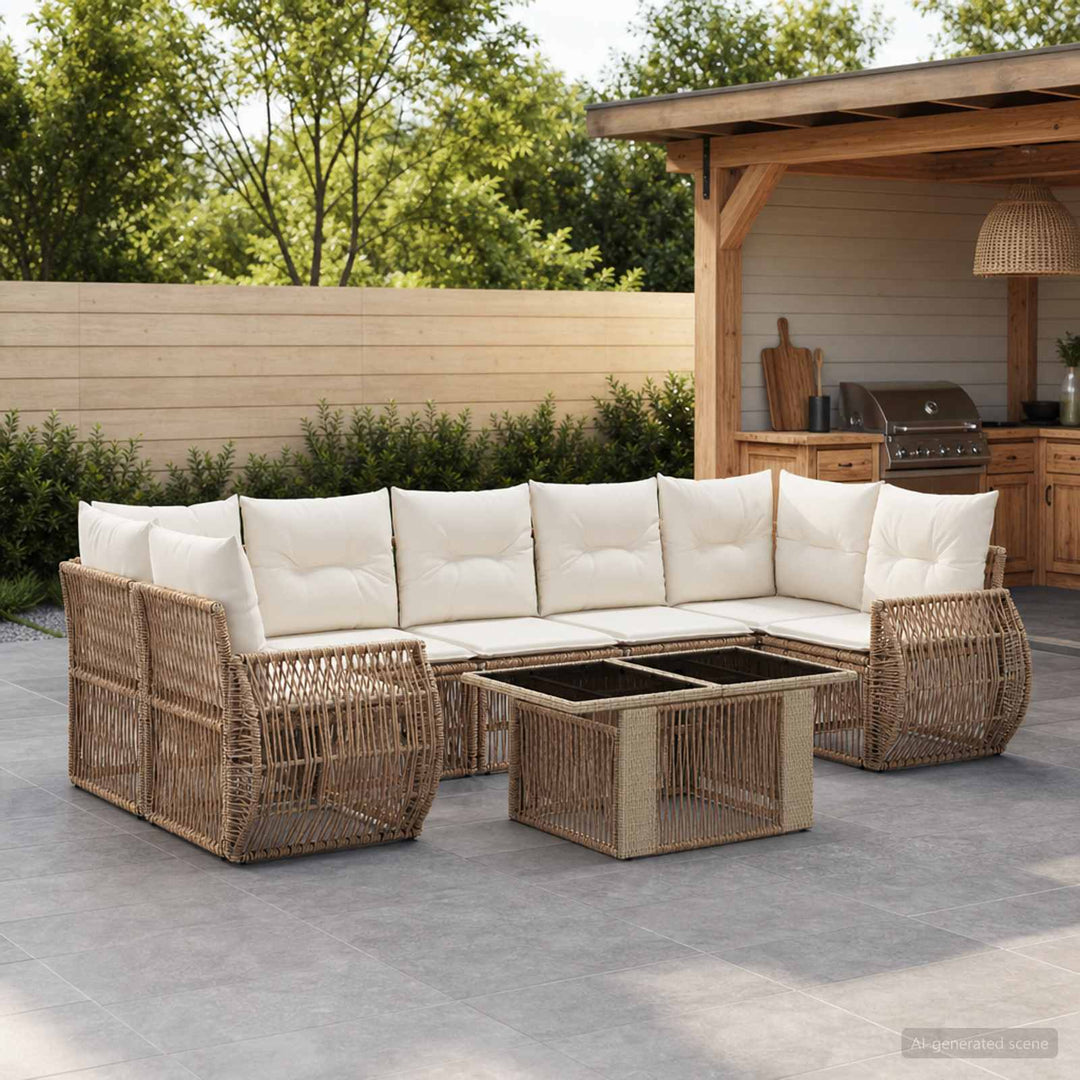 Havesofa Sæt 8 stk. Beige og cremehvid polyrattan
