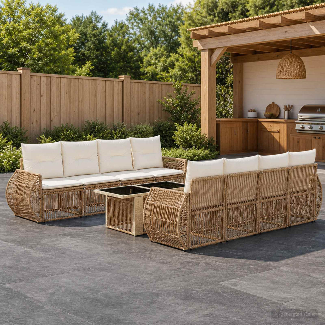 Havesofa Sæt 9 stk. Beige og cremehvid polyrattan