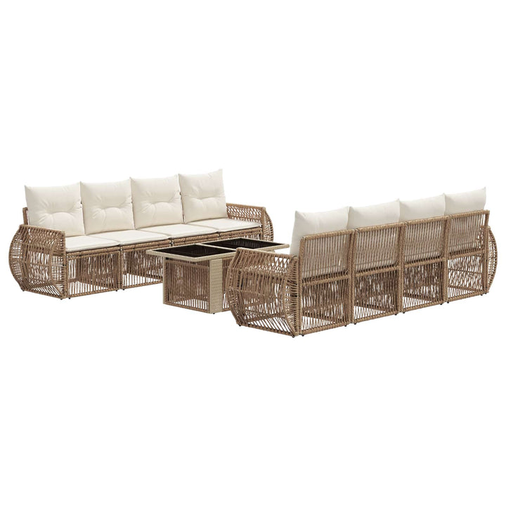 Havesofa Sæt 9 stk. Beige og cremehvid polyrattan