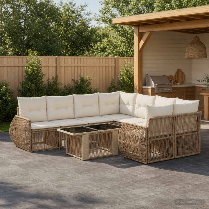 Havesofa Sæt 9 stk. Beige og cremehvid polyrattan