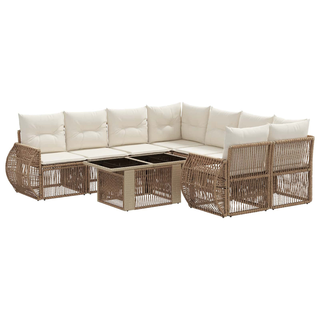 Havesofa Sæt 9 stk. Beige og cremehvid polyrattan