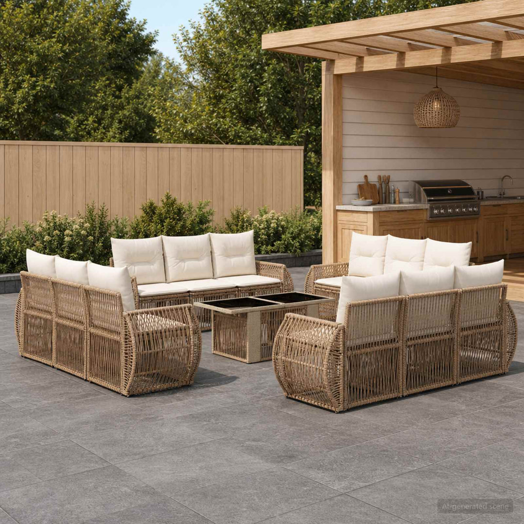 Havesofa Sæt 13 stk. Beige og cremehvid polyrattan
