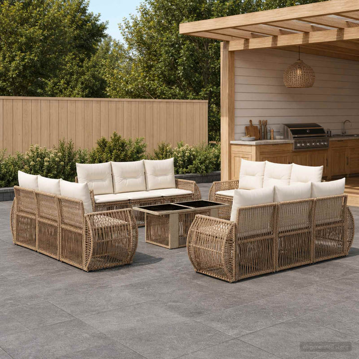 Havesofa Sæt 13 stk. Beige og cremehvid polyrattan