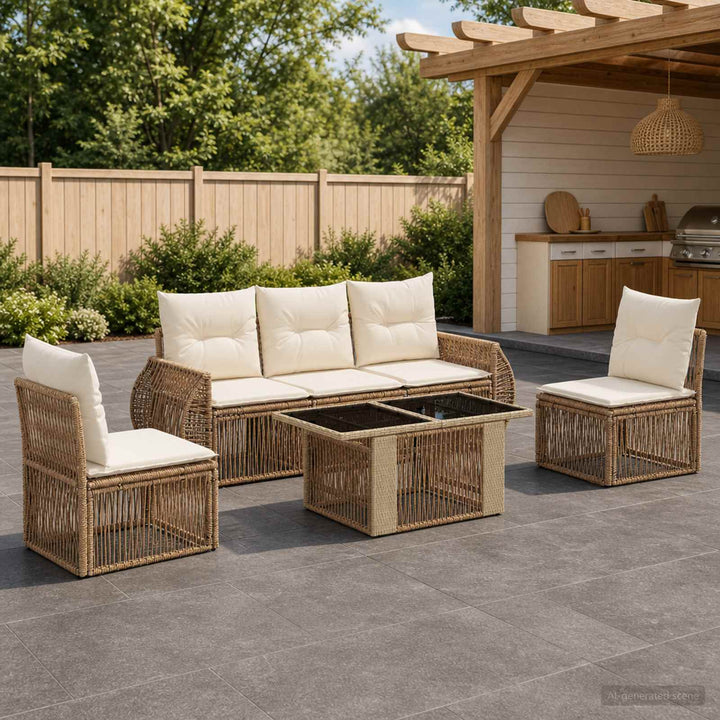 Havesofa Sæt 6 stk. Beige og cremehvid polyrattan