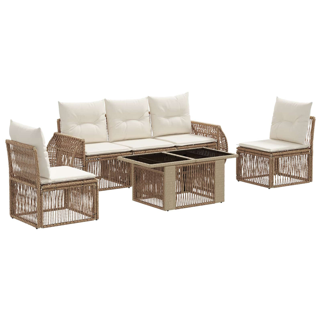 Havesofa Sæt 6 stk. Beige og cremehvid polyrattan