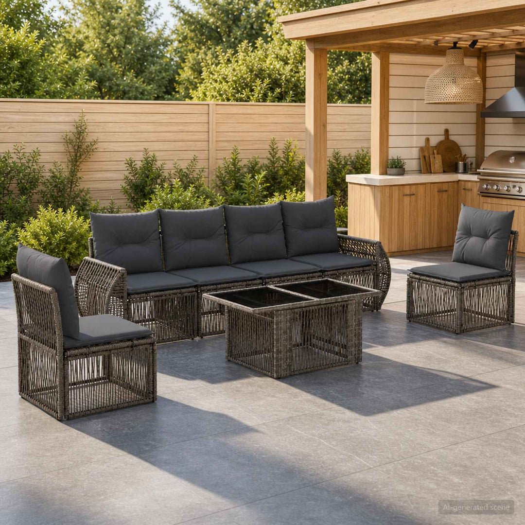 Havesofa Sæt 7 stk. Grå og Mørkegrå polyrattan