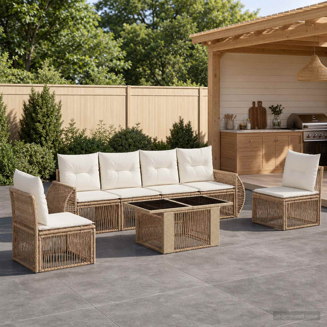 Havesofa Sæt 7 stk. Beige og cremehvid polyrattan