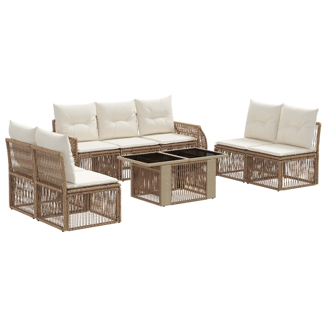 Havesofa Sæt 8 stk. Beige og cremehvid polyrattan