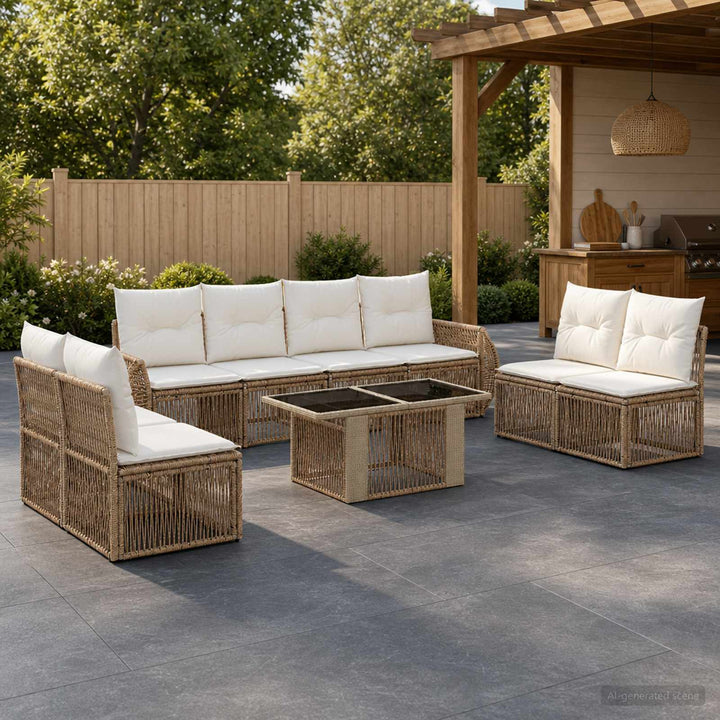 Havesofa Sæt 9 stk. Beige og cremehvid polyrattan