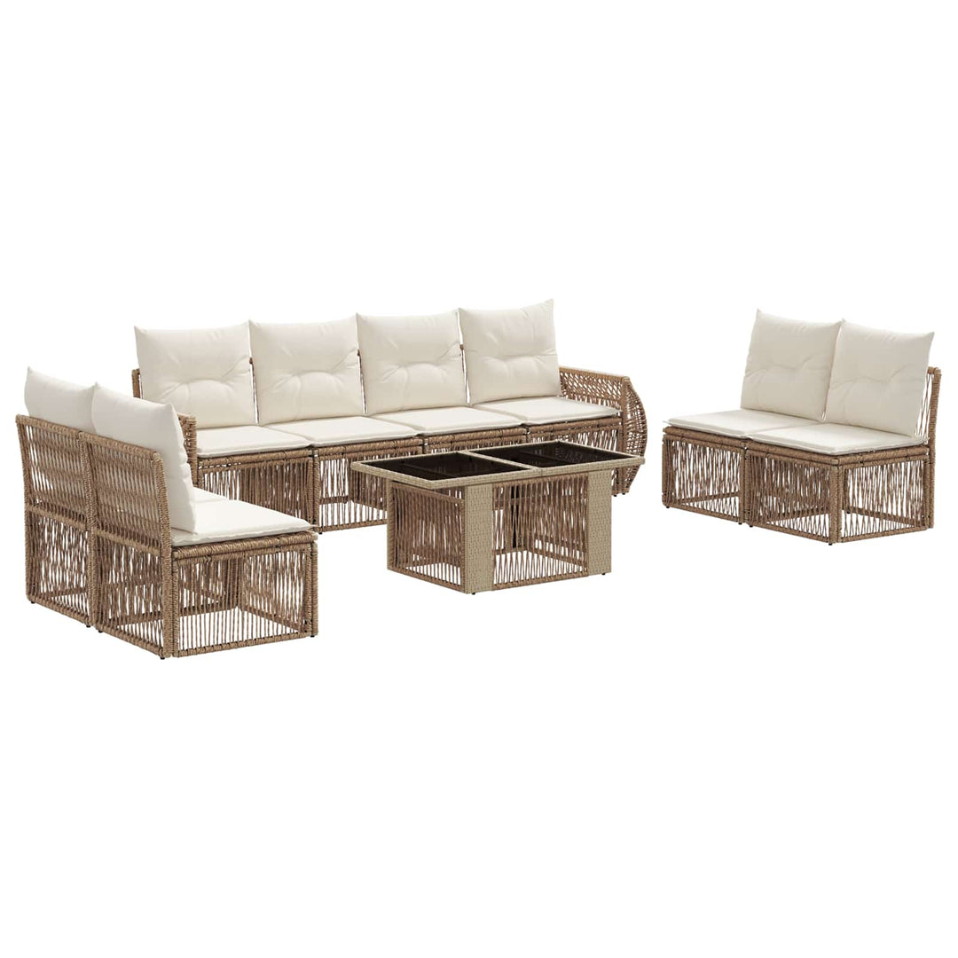 Havesofa Sæt 9 stk. Beige og cremehvid polyrattan